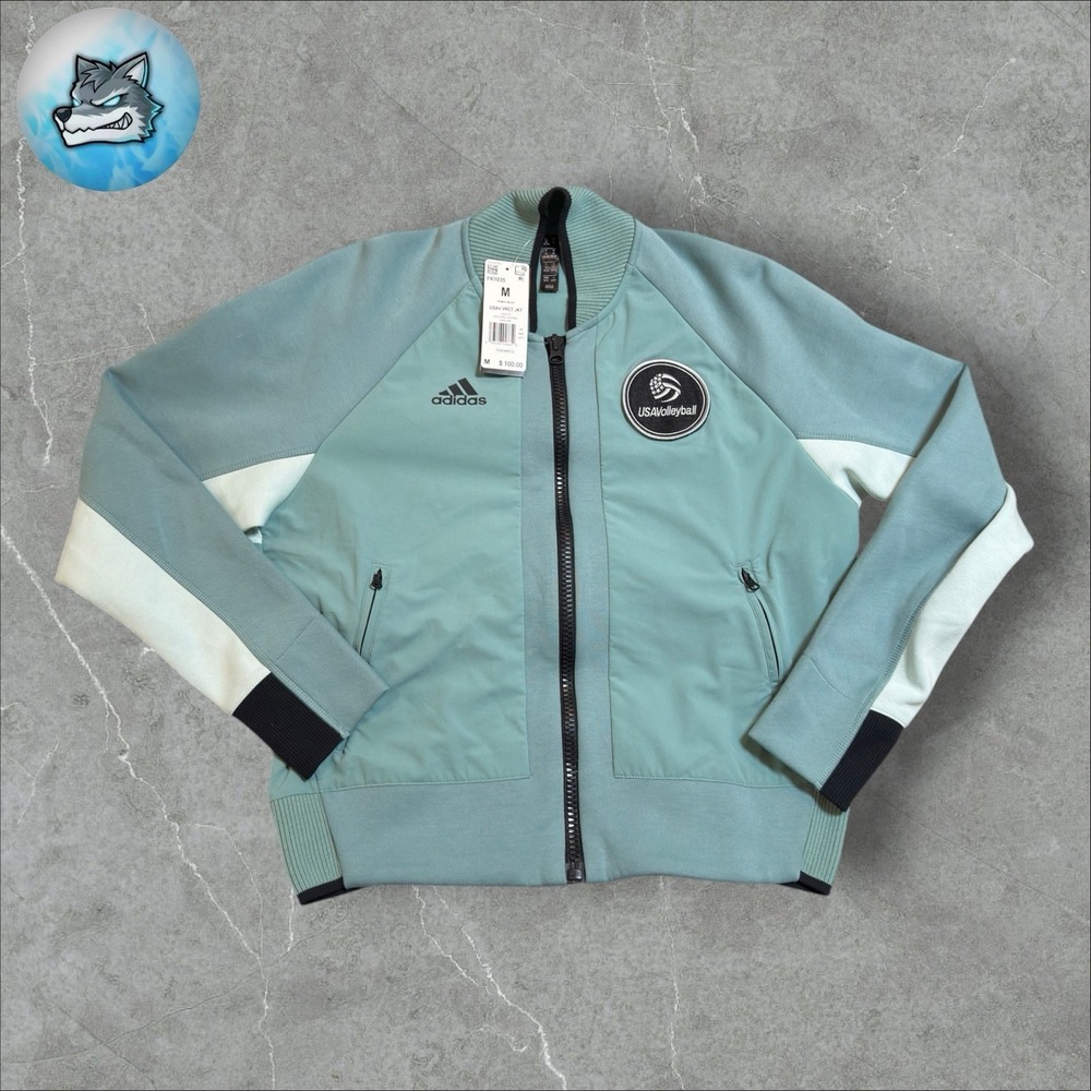 Adidas USA Volleyball Varsity Bomber Jacket Women's Size Medium Vapour Steel NEW